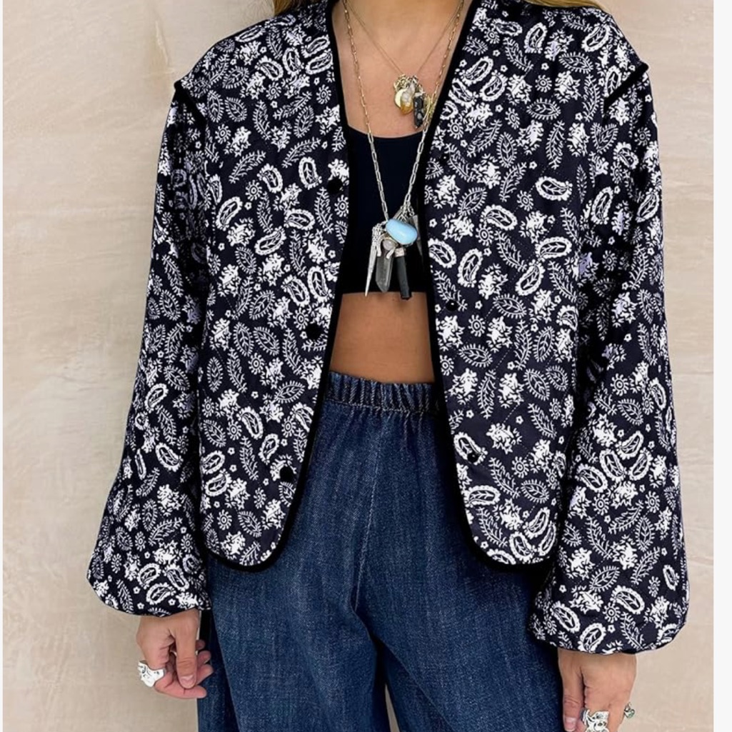 Floral Black And White Women's Jacket